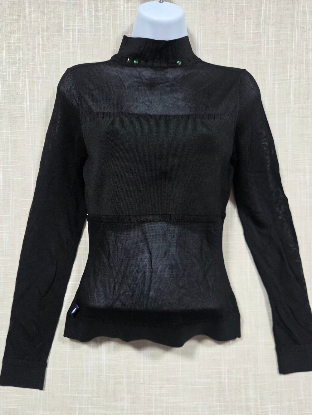 Black Sheer Mock Neck Long Sleeve Top Size M (Flaw)